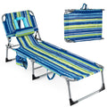 Set of 2 Folding Tanning Chairs with Face Holes, Blue and Green Stripe