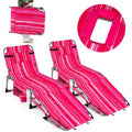 Set of 2 Folding Tanning Chairs with Locking Backrests, Pink Stripe