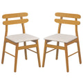 Set of 2 Natural Wood Dining Chairs with Twin Rail Back and Padded Linen Seat