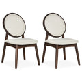 Set of 2 Round Back Dining Chairs, Beige Linen with Walnut Rubber Wood Legs
