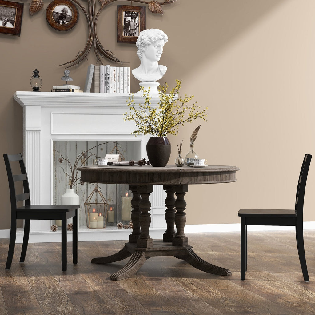 Set of 2 Ladder Back Dining Chairs with Wood Seat, Black
