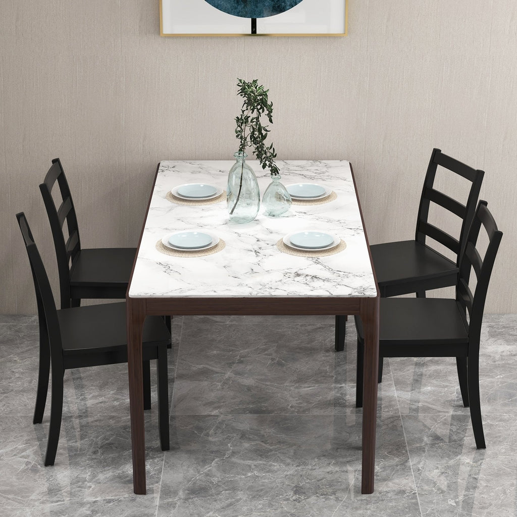 Set of 2 Ladder Back Dining Chairs with Wood Seat, Black