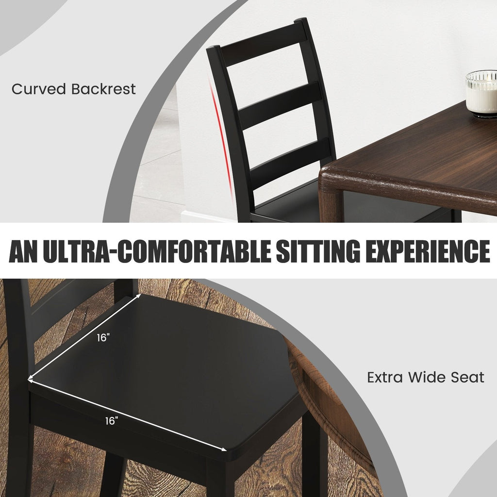 Set of 2 Ladder Back Dining Chairs with Wood Seat, Black