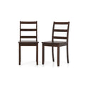 Set of 2 Ladder Back Dining Chairs with Wood Seat, Brown