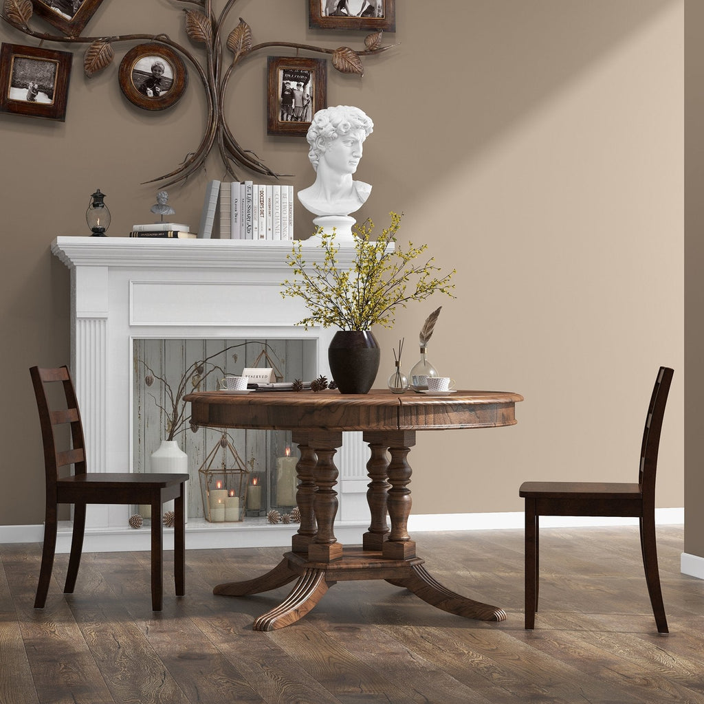 Set of 2 Ladder Back Dining Chairs with Wood Seat, Brown