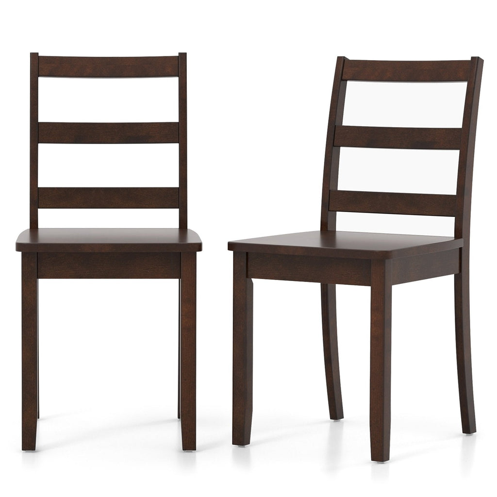 Set of 2 Ladder Back Dining Chairs with Wood Seat, Brown