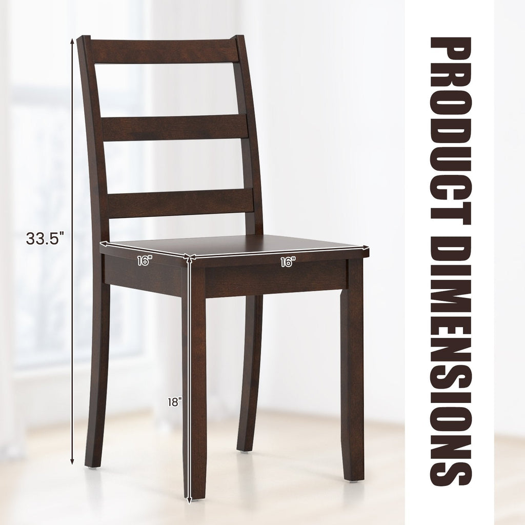 Set of 2 Ladder Back Dining Chairs with Wood Seat, Brown