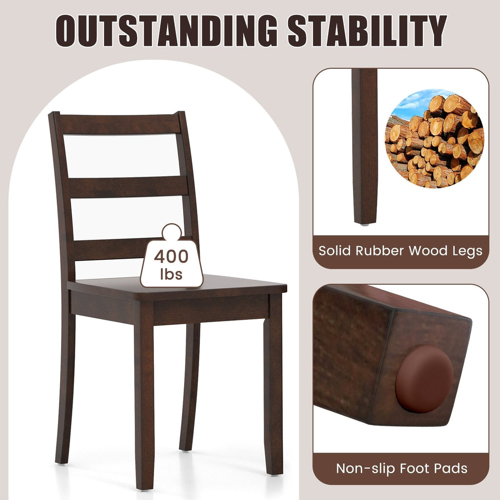 Set of 2 Ladder Back Dining Chairs with Wood Seat, Brown