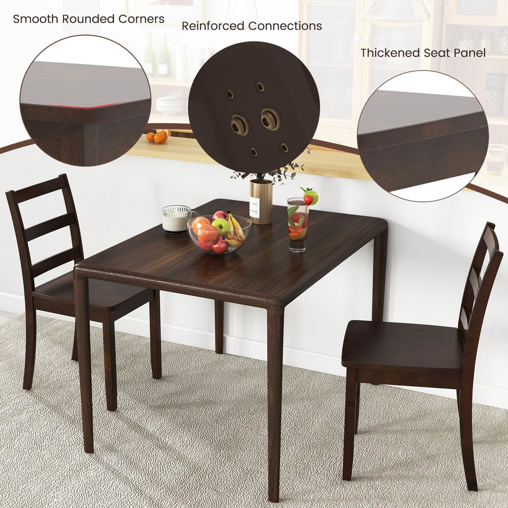 Set of 2 Ladder Back Dining Chairs with Wood Seat, Brown