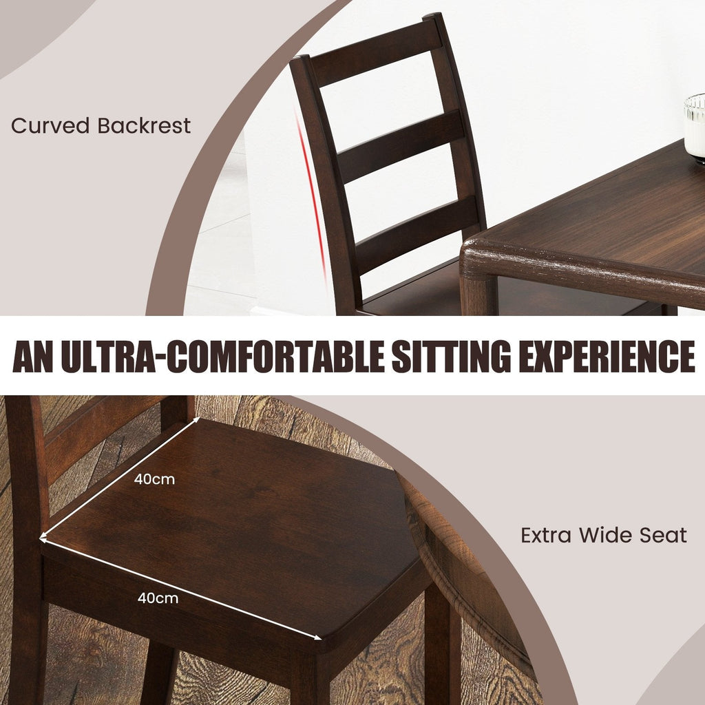 Set of 2 Ladder Back Dining Chairs with Wood Seat, Brown