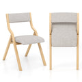 Set of 2 Folding Wooden Dining Chairs with Padded Linen Seat and Back, Natural