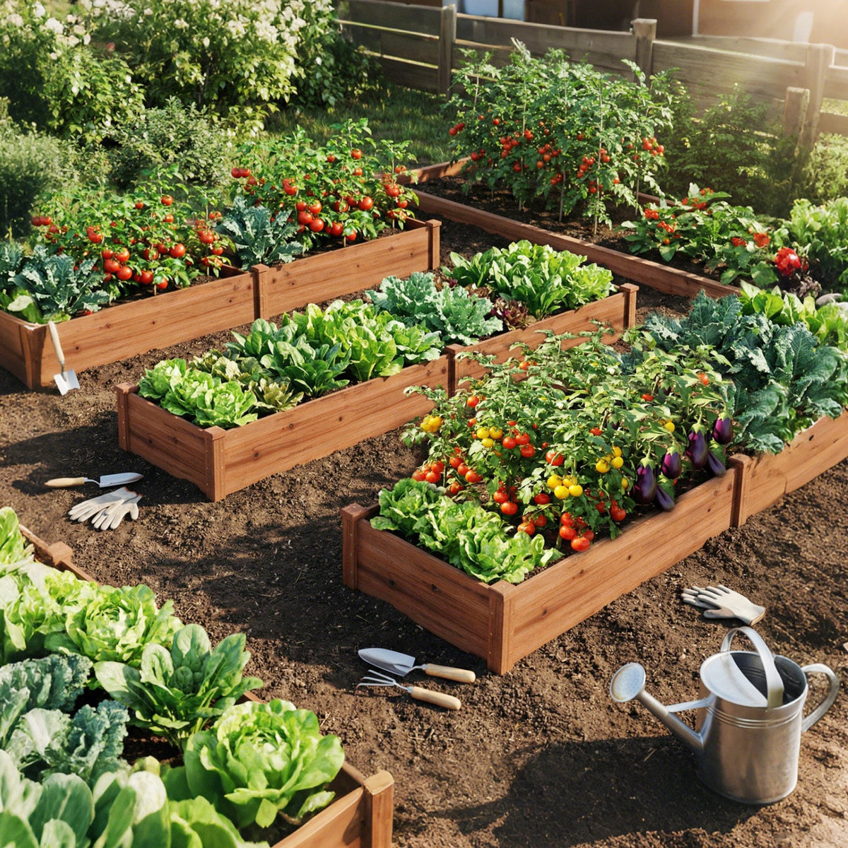 Set of 2 Wooden Vegetable Raised Garden Bed for Backyard-Brown