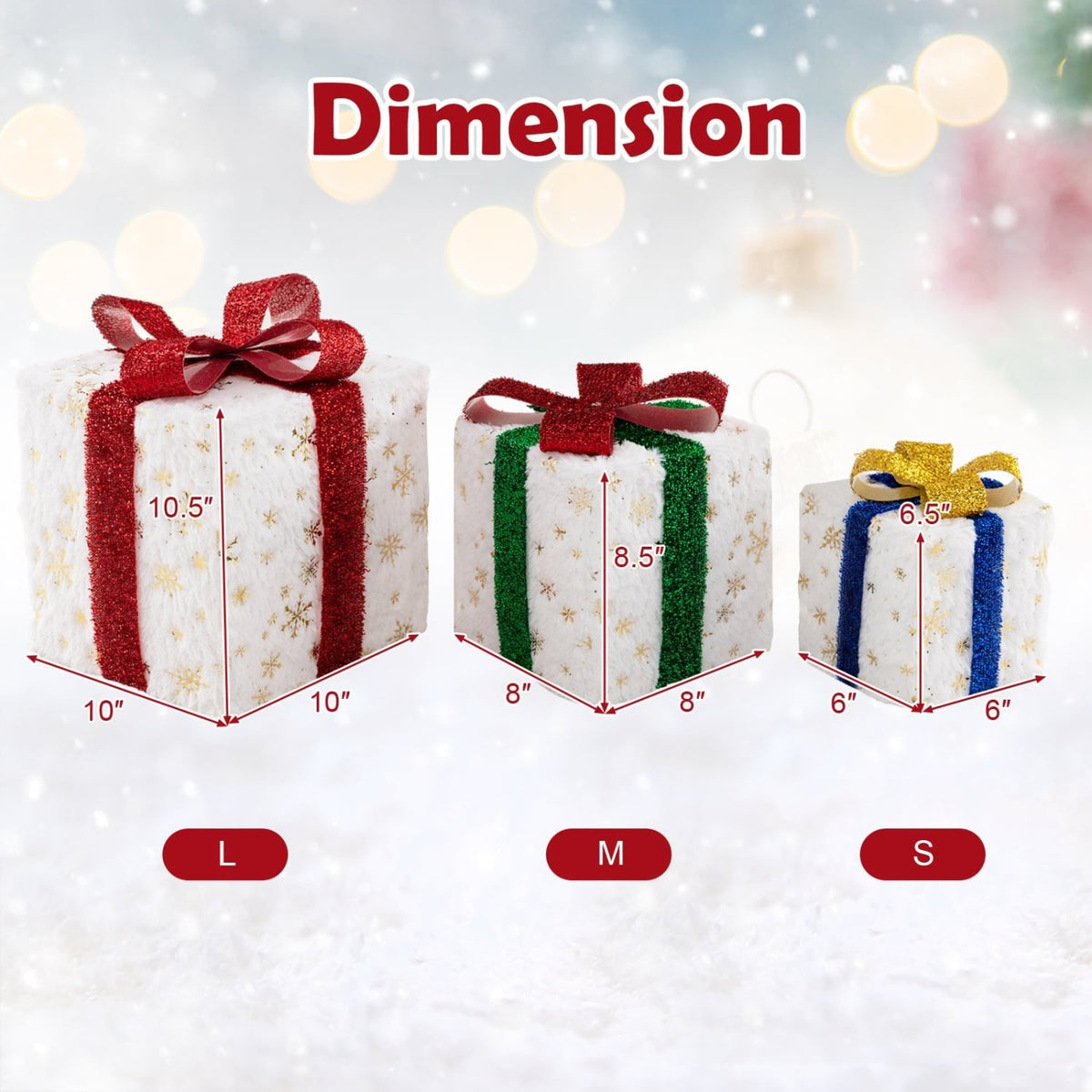 Set of 3 Christmas Lighted Gift Boxes with 48 Bright Warm Lights