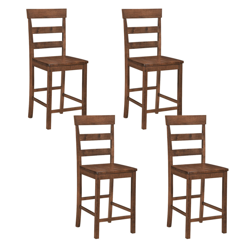 Set of 4 Ladder Back Counter Stools in Walnut with Timber Seats, 24 Inch Seat