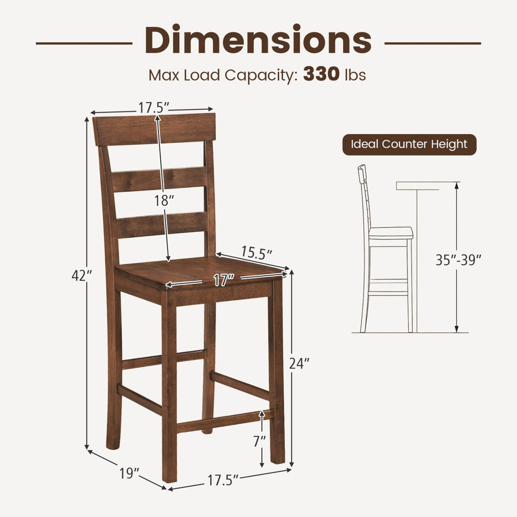 Set of 4 Ladder Back Counter Stools in Walnut with Timber Seats, 24 Inch Seat
