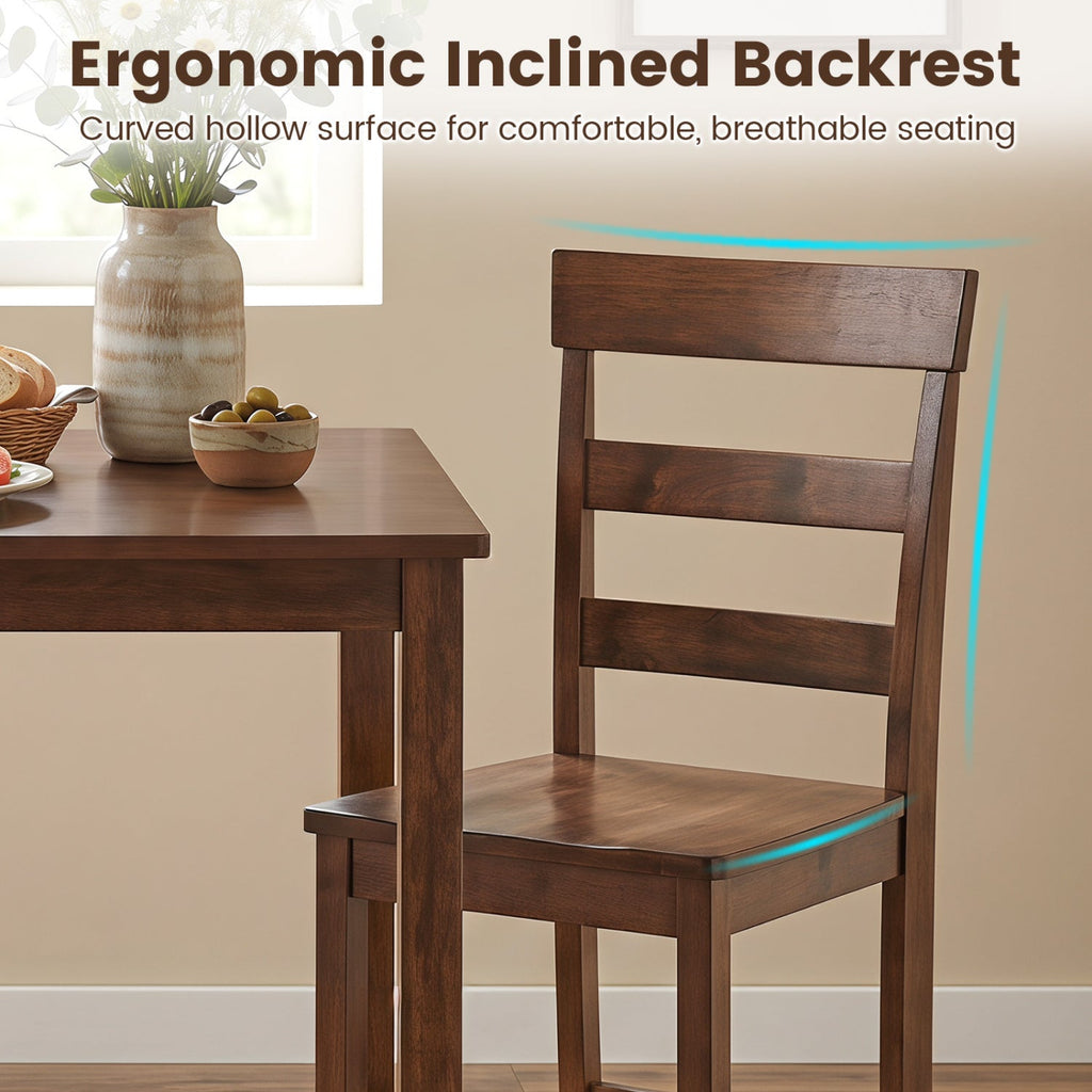 Set of 4 Ladder Back Counter Stools in Walnut with Timber Seats, 24 Inch Seat