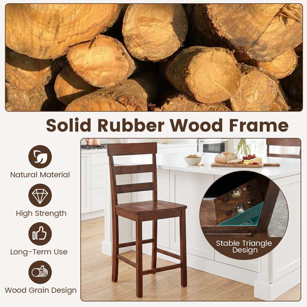 Set of 4 Ladder Back Counter Stools in Walnut with Timber Seats, 24 Inch Seat