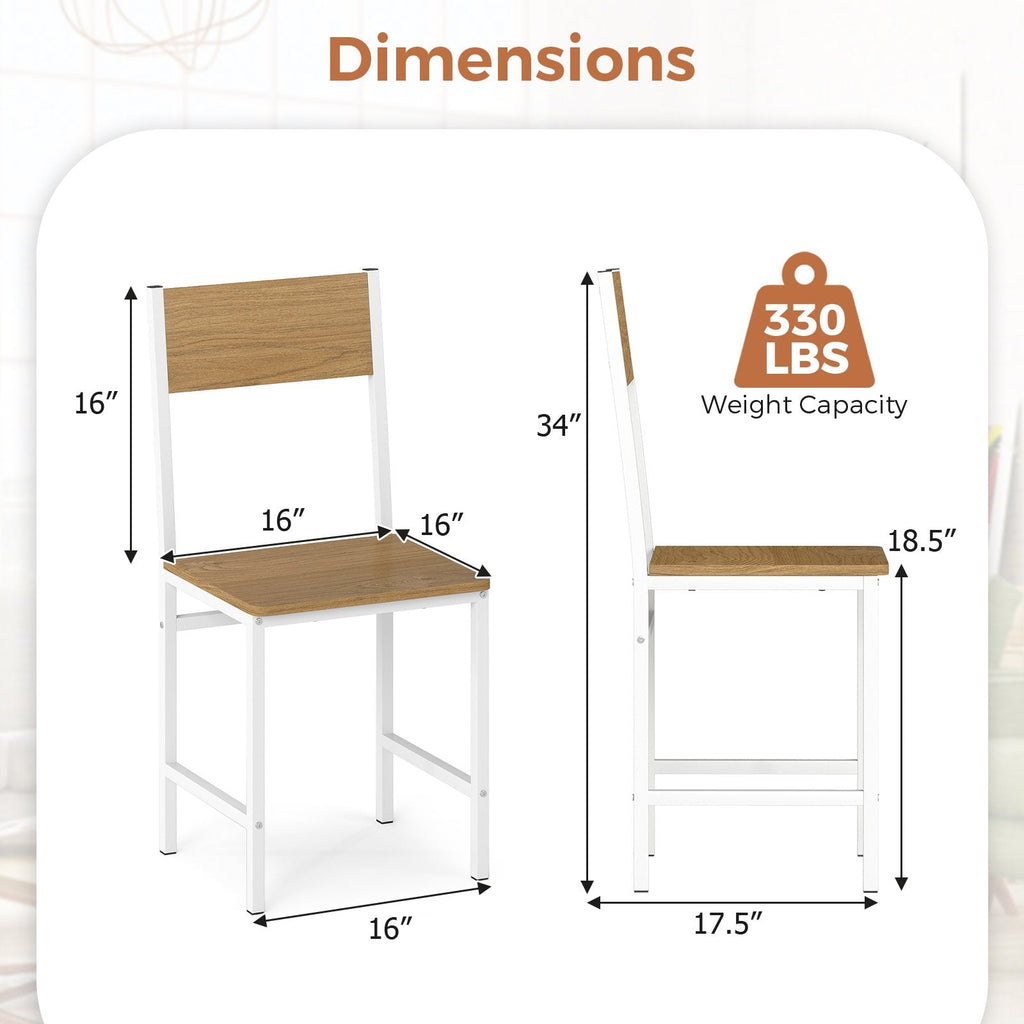 Set of 4 Industrial Dining Chairs, Light Oak Panels with White Metal Frame