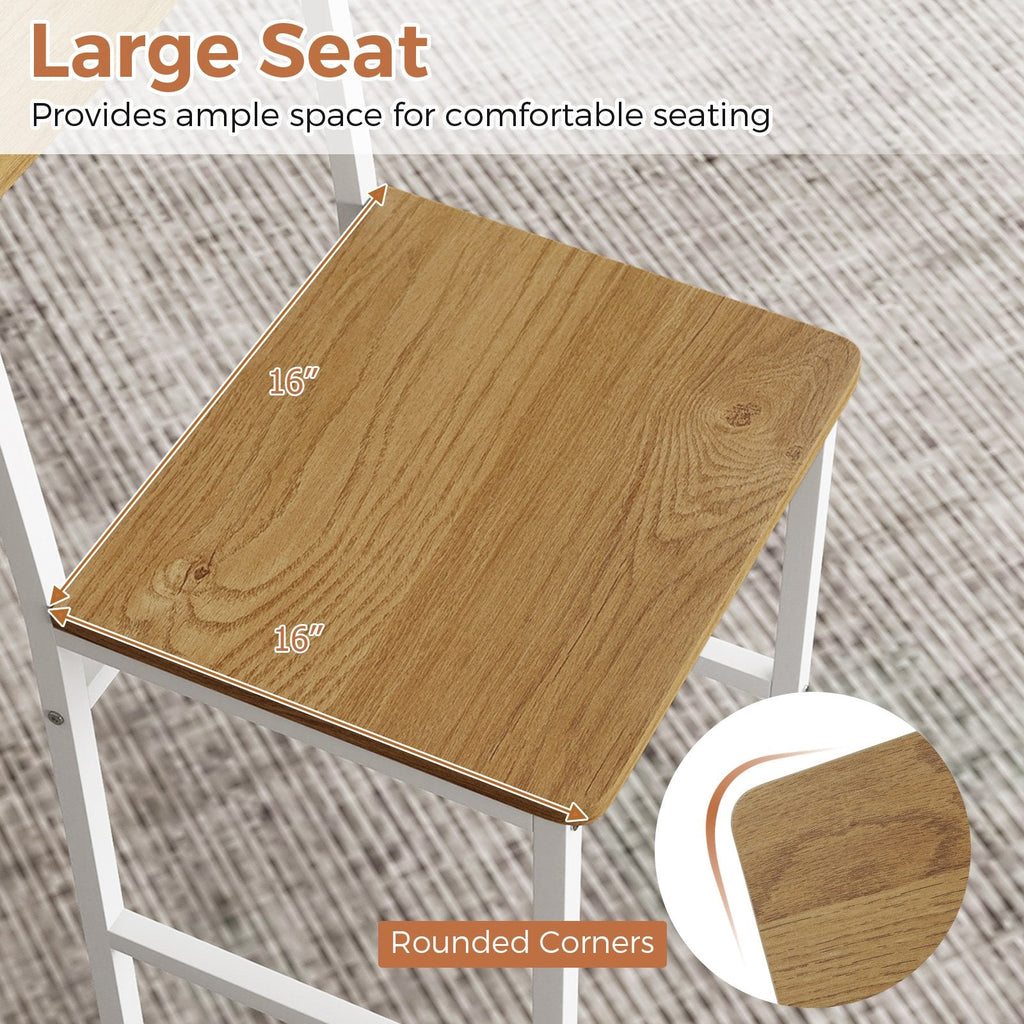 Set of 4 Industrial Dining Chairs, Light Oak Panels with White Metal Frame