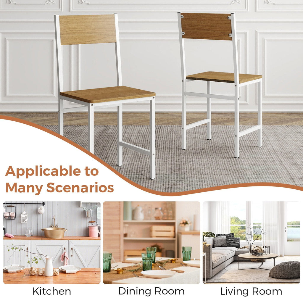 Set of 4 Industrial Dining Chairs, Light Oak Panels with White Metal Frame
