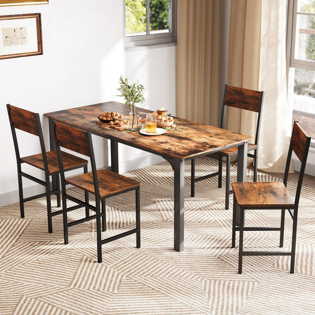 Set of 4 Industrial Dining Chairs, Rustic Brown Panels with Black Metal Frame