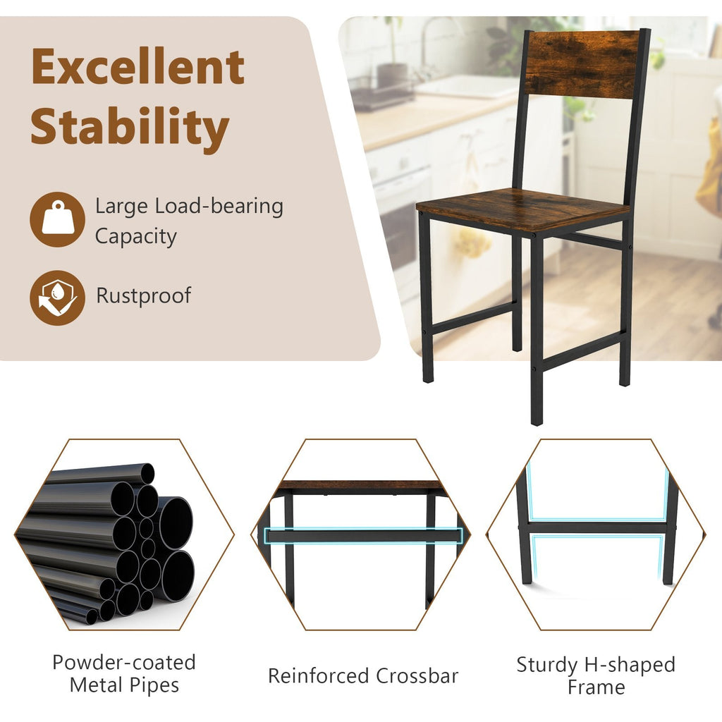 Set of 4 Industrial Dining Chairs, Rustic Brown Panels with Black Metal Frame
