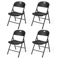 Set of 4 Folding Plastic Chairs with Contoured Seat and Carry Handle, Black