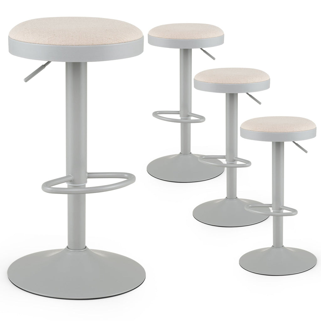 Set of 4 Backless Gas Lift Bar Stools in Grey Fabric with D Shaped Footrest
