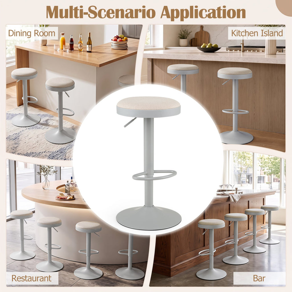 Set of 4 Backless Gas Lift Bar Stools in Grey Fabric with D Shaped Footrest