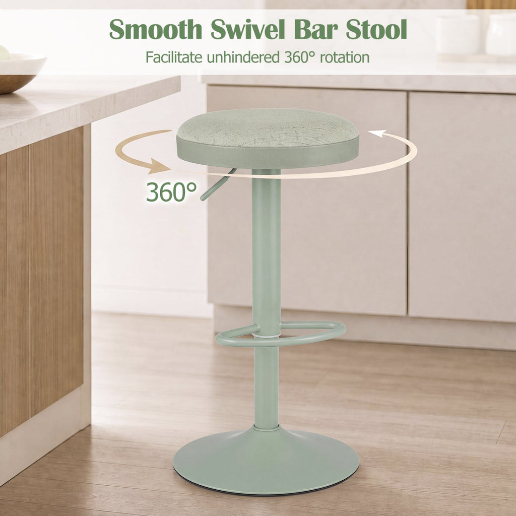 Set of 4 Backless Gas Lift Bar Stools in Green Fabric with D Shaped Footrest