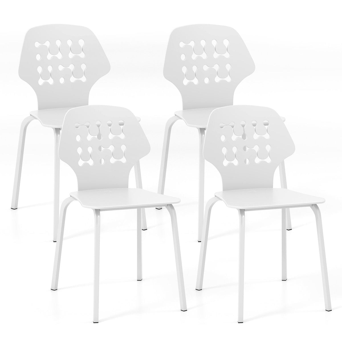 Set of 4 White Dining Chairs with Perforated Back and Metal Legs