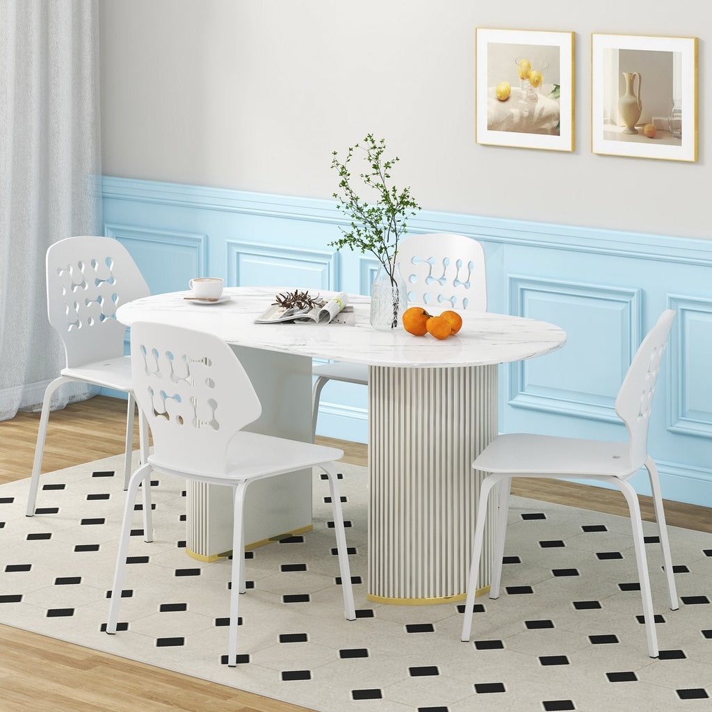 Set of 4 White Dining Chairs with Perforated Back and Metal Legs