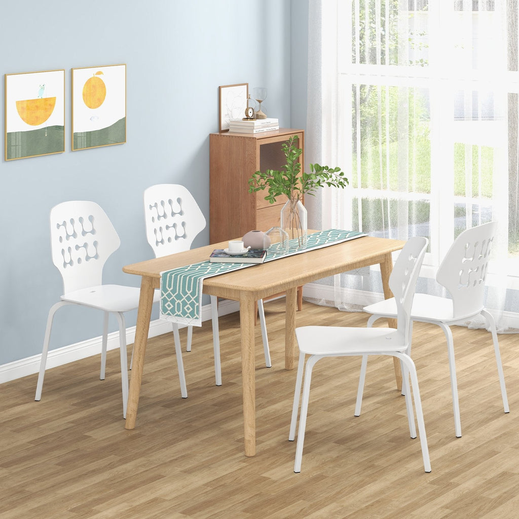 Set of 4 White Dining Chairs with Perforated Back and Metal Legs