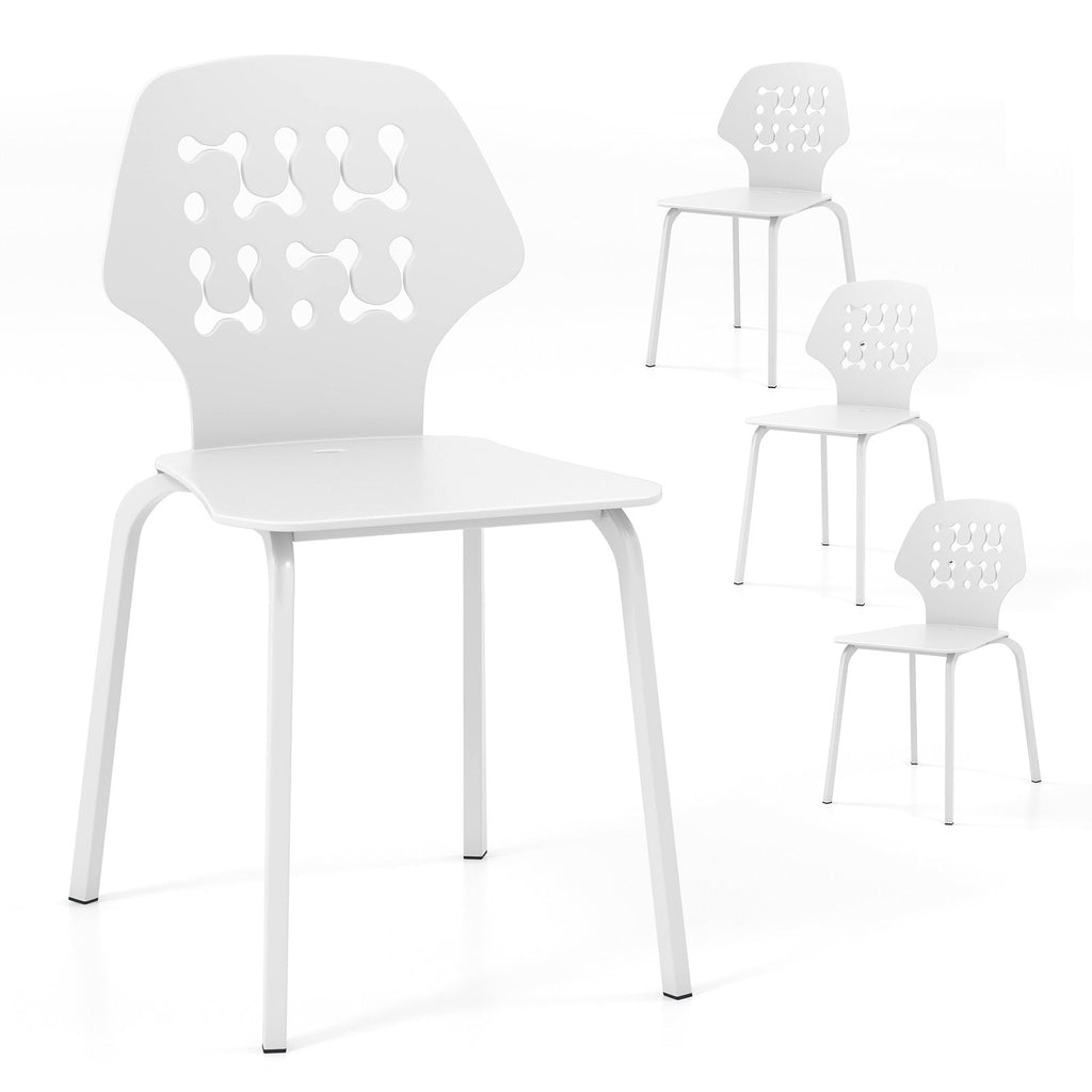Set of 4 White Dining Chairs with Perforated Back and Metal Legs