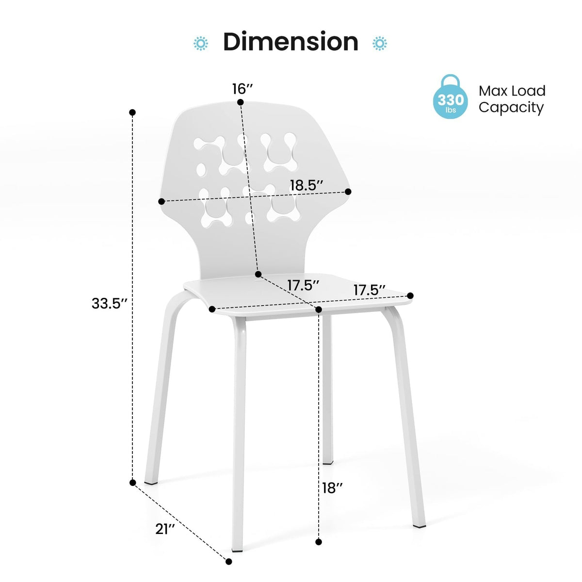 Set of 4 White Dining Chairs with Perforated Back and Metal Legs