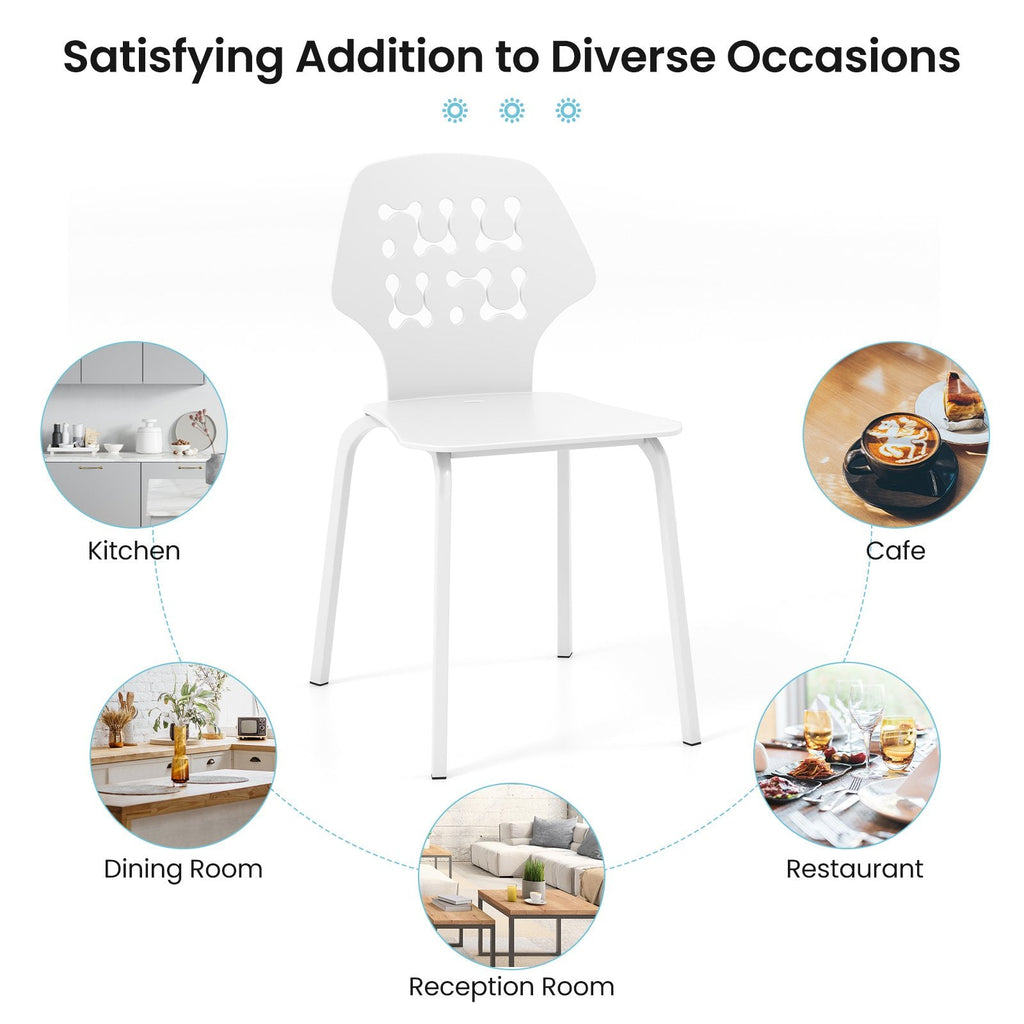 Set of 4 White Dining Chairs with Perforated Back and Metal Legs