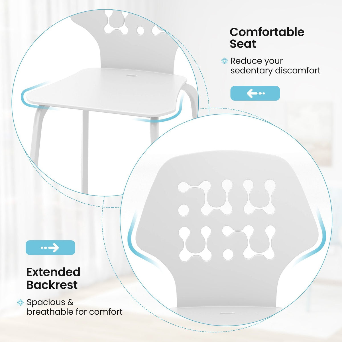 Set of 4 White Dining Chairs with Perforated Back and Metal Legs