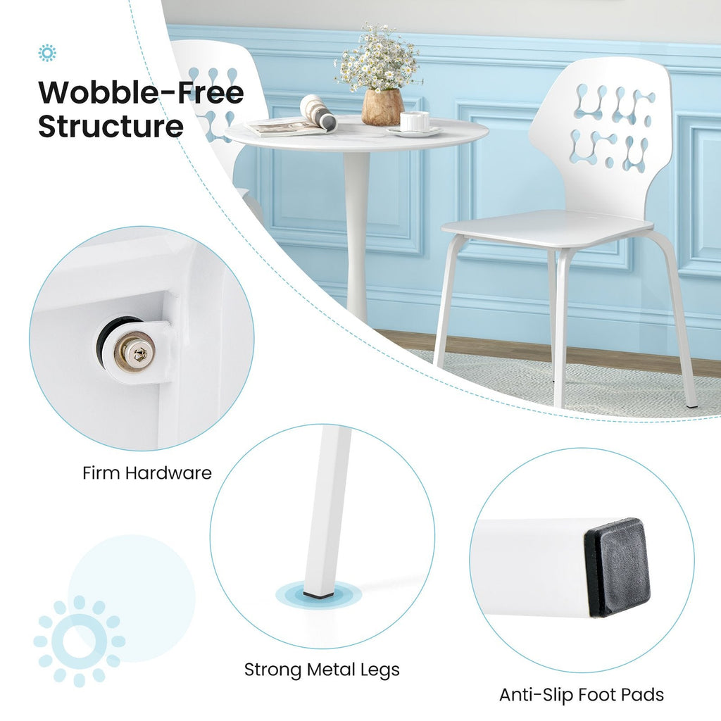Set of 4 White Dining Chairs with Perforated Back and Metal Legs