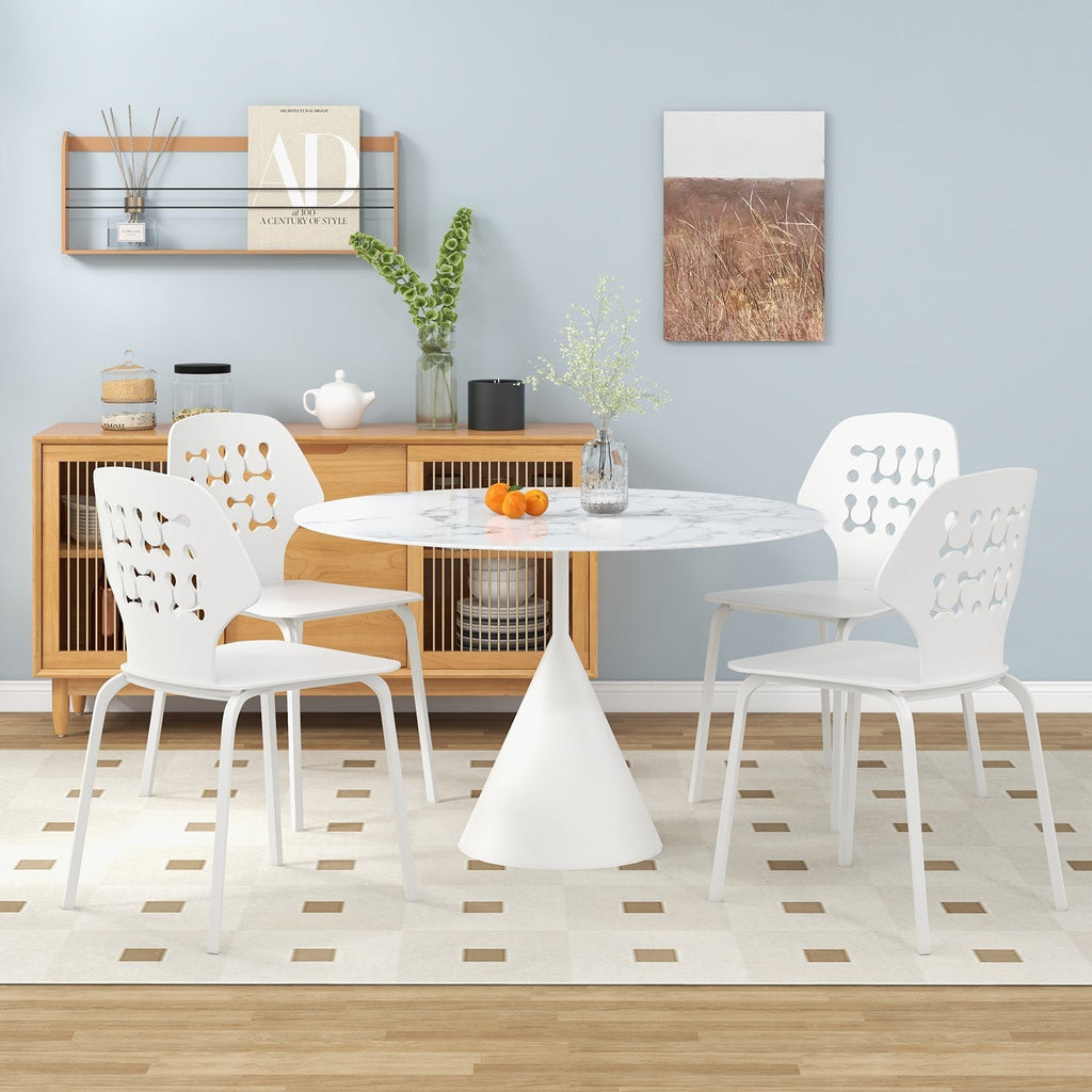 Set of 4 White Dining Chairs with Perforated Back and Metal Legs