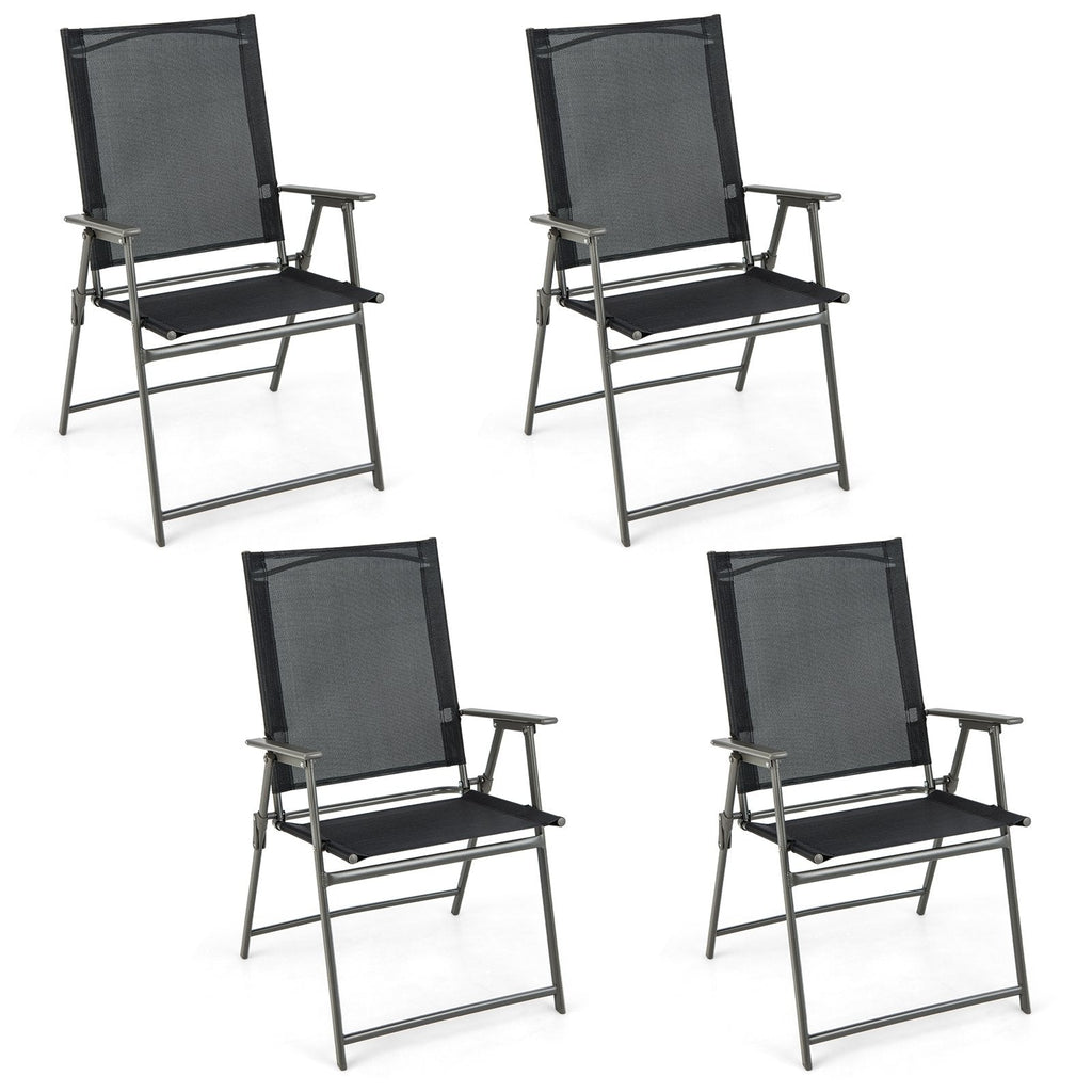 Set of 4 Patio Folding Chair Set with Rustproof Metal Frame-Black