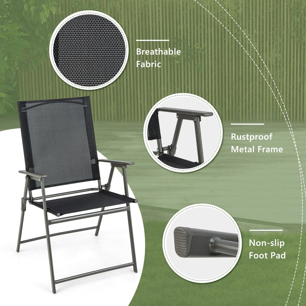 Set of 4 Patio Folding Chair Set with Rustproof Metal Frame-Black