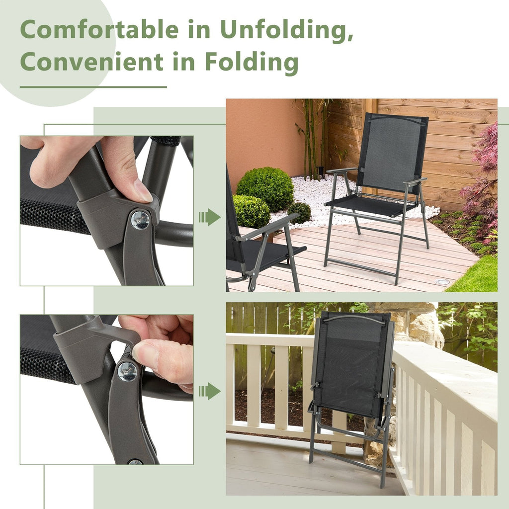 Set of 4 Patio Folding Chair Set with Rustproof Metal Frame-Black