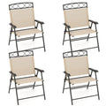 Set of 4 Patio Folding Chairs Set Dining Chairs with Armrests-Beige