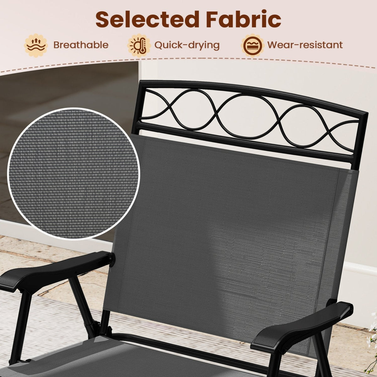 Set of 4 Patio Folding Chairs Set Dining Chairs with Armrests-Gray