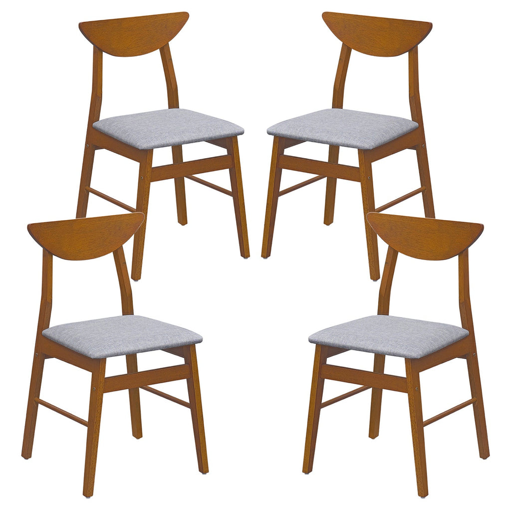 Set of 4 Walnut Dining Chairs with Curved Backrest and Padded Grey Seat