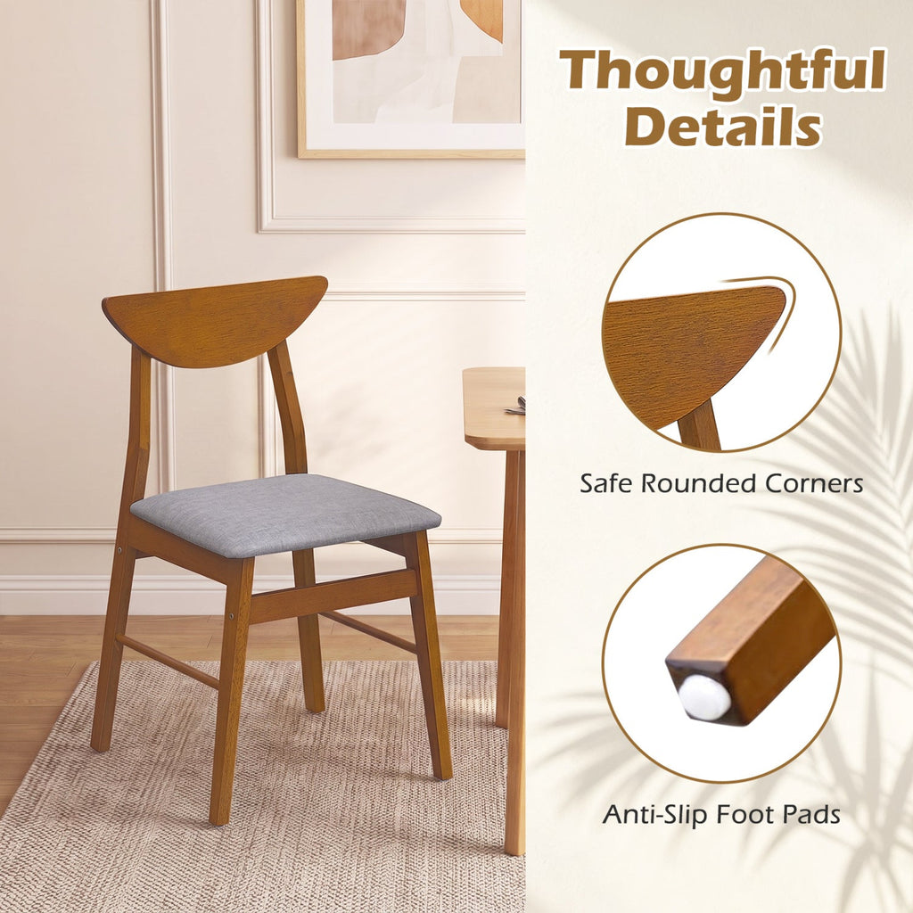Set of 4 Walnut Dining Chairs with Curved Backrest and Padded Grey Seat