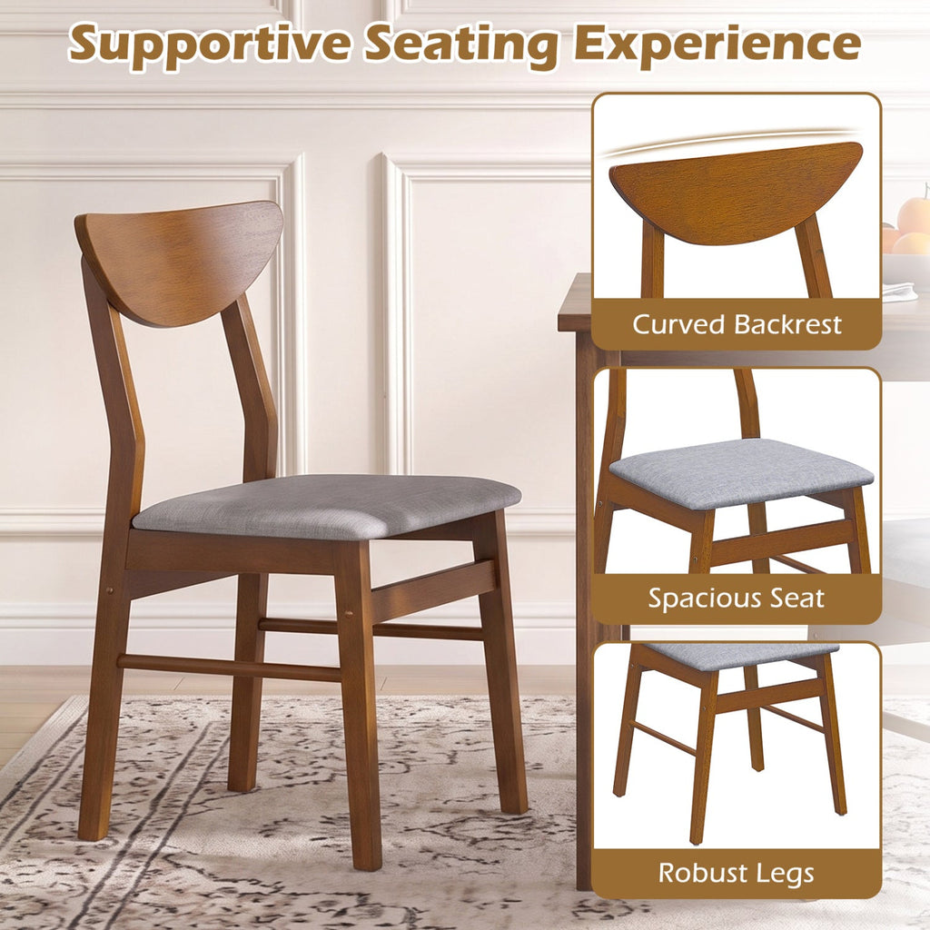 Set of 4 Walnut Dining Chairs with Curved Backrest and Padded Grey Seat