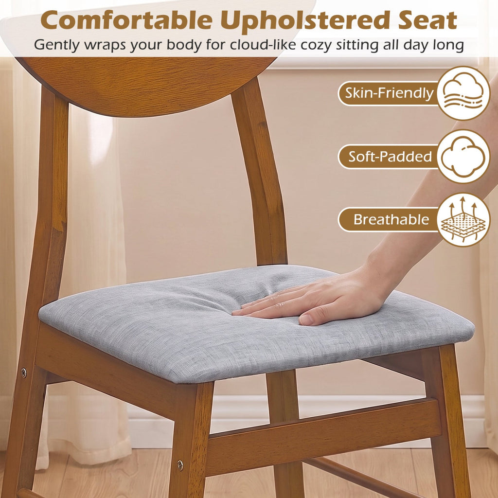 Set of 4 Walnut Dining Chairs with Curved Backrest and Padded Grey Seat