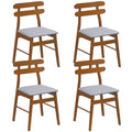 Set of 4 Walnut Dining Chairs with Twin Rail Back and Padded Grey Linen Seat