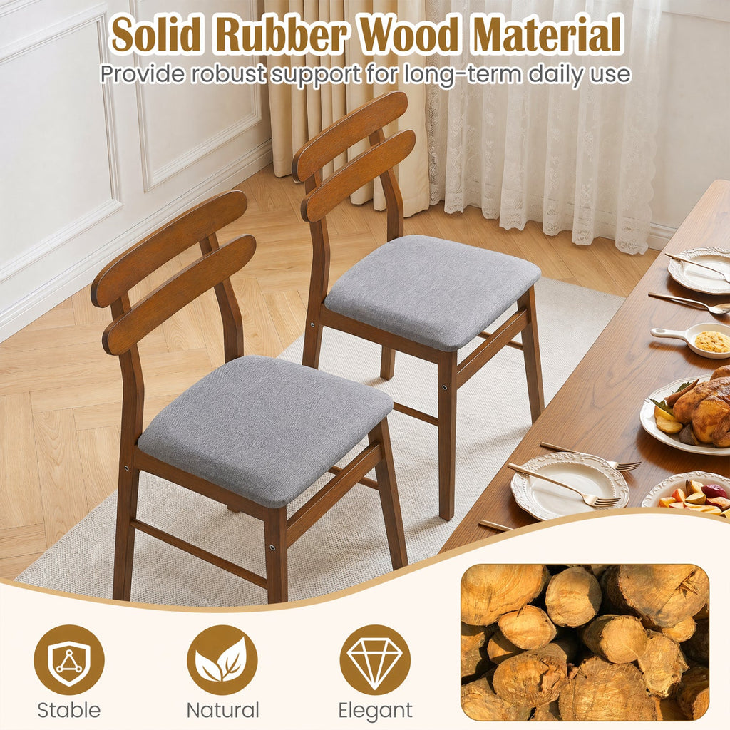 Set of 4 Walnut Dining Chairs with Twin Rail Back and Padded Grey Linen Seat